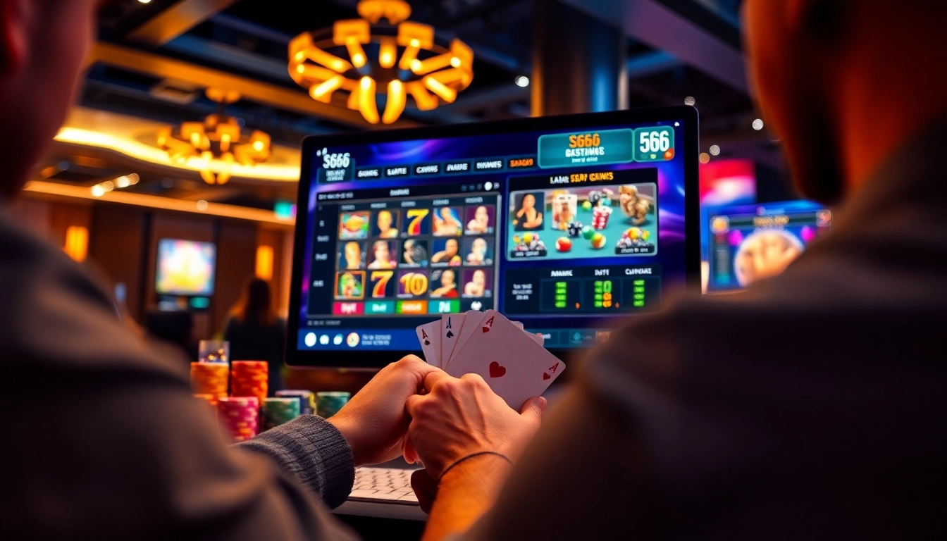 An engaging online gambling scene on S666.nyc, featuring a player immersed in various games with vibrant colors and a modern interface.